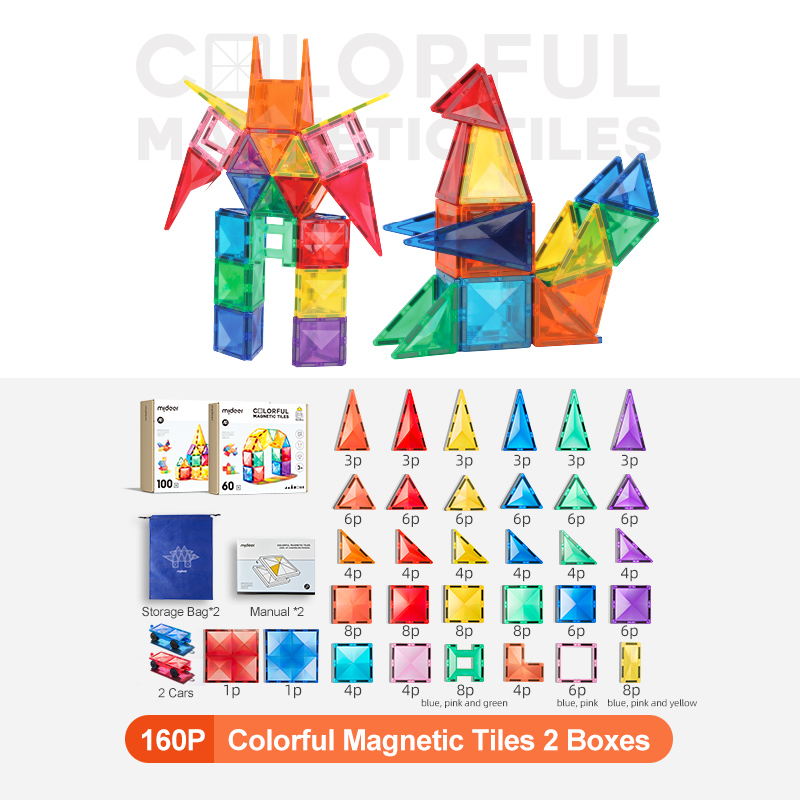 Đồ chơi Mideer xếp hình nam châm đa sắc cầu vồng 2 mẫu 60 - 100 chi tiết Colorful Magnetic Tiles