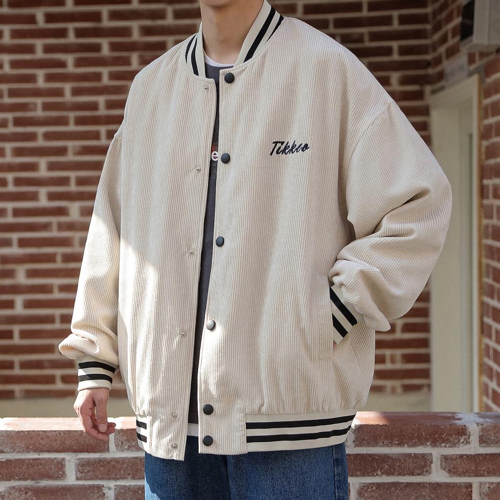 Áo BomBer Nhung Thêu Chữ Phối Kẻ Cao Cấp,Áo Khoác Jacket Nam Nữ Ticker 3 Màu