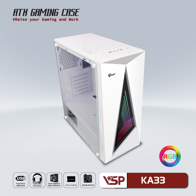 Case KA33 Trắng (ATX) (có sẵn LED RGB)