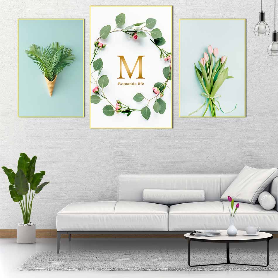 Bộ 3 tranh canvas treo tường Decor Hoa lá phong cách scandinavian - DC044