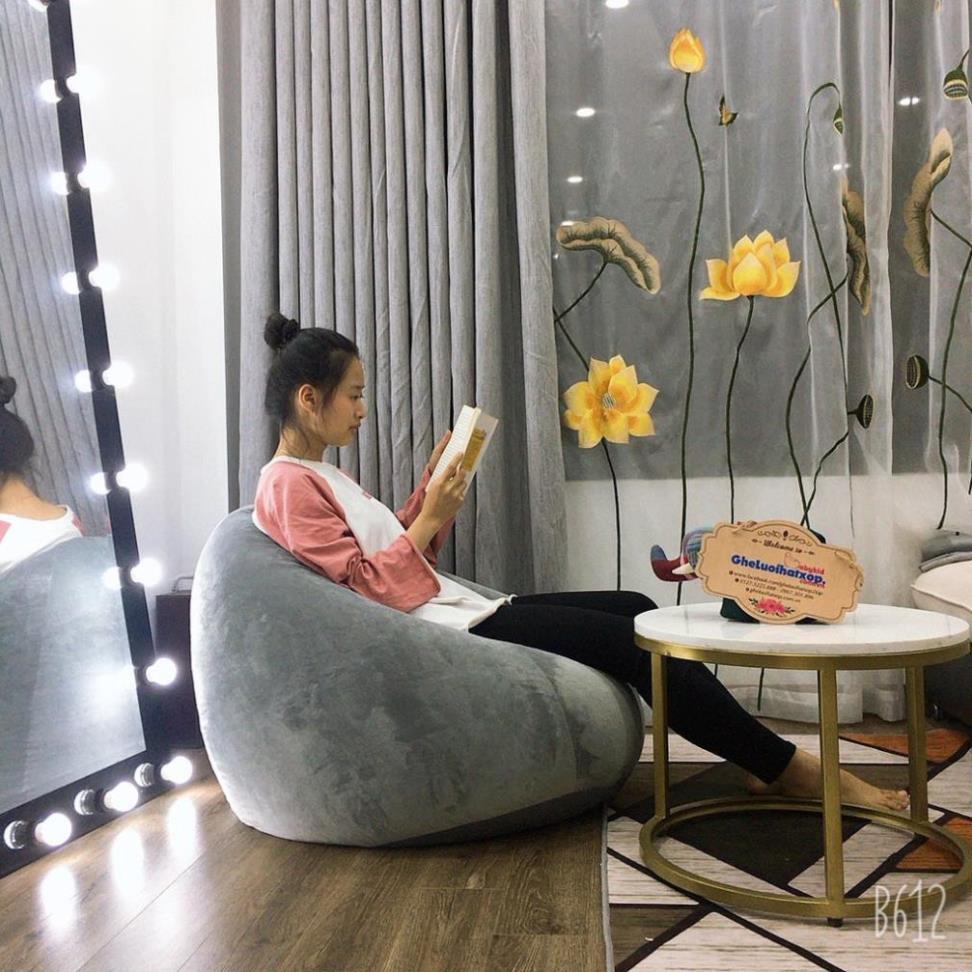 Ghế xốp dáng lê, size L. xám nhung đơn màu, có xốp