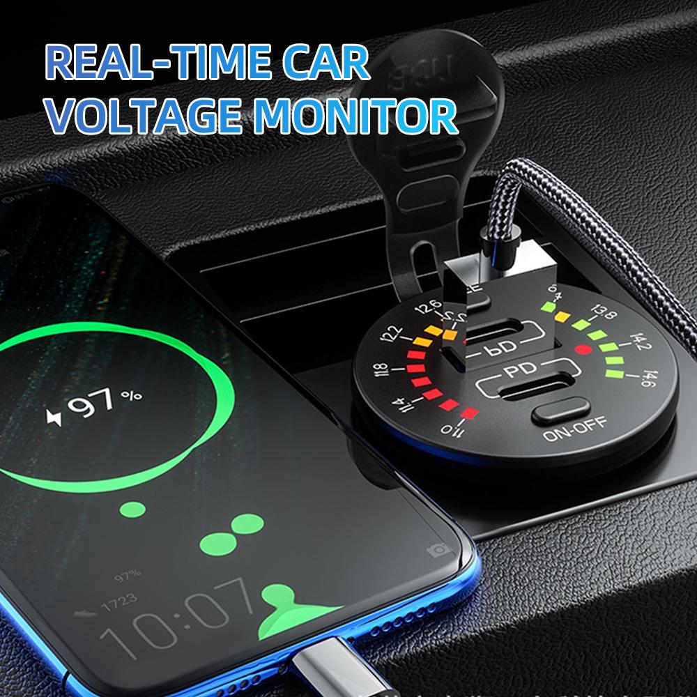 QC 3.0 18W Bộ sạc xe hơi USB kép 12V 24V không thấm nước USB PD Sạc nhanh với Voltmeter LED trên công tắc tắt cho xe máy