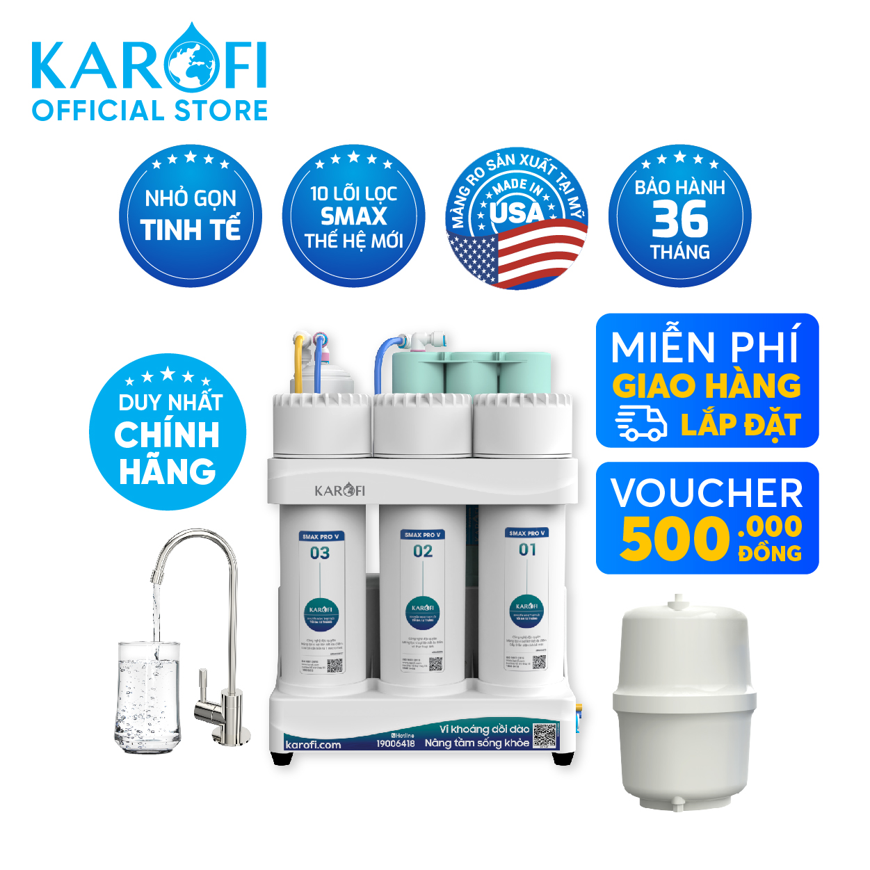 Máy lọc nước để gầm Karofi KAQ-U05 Pro - Hàng chính hãng