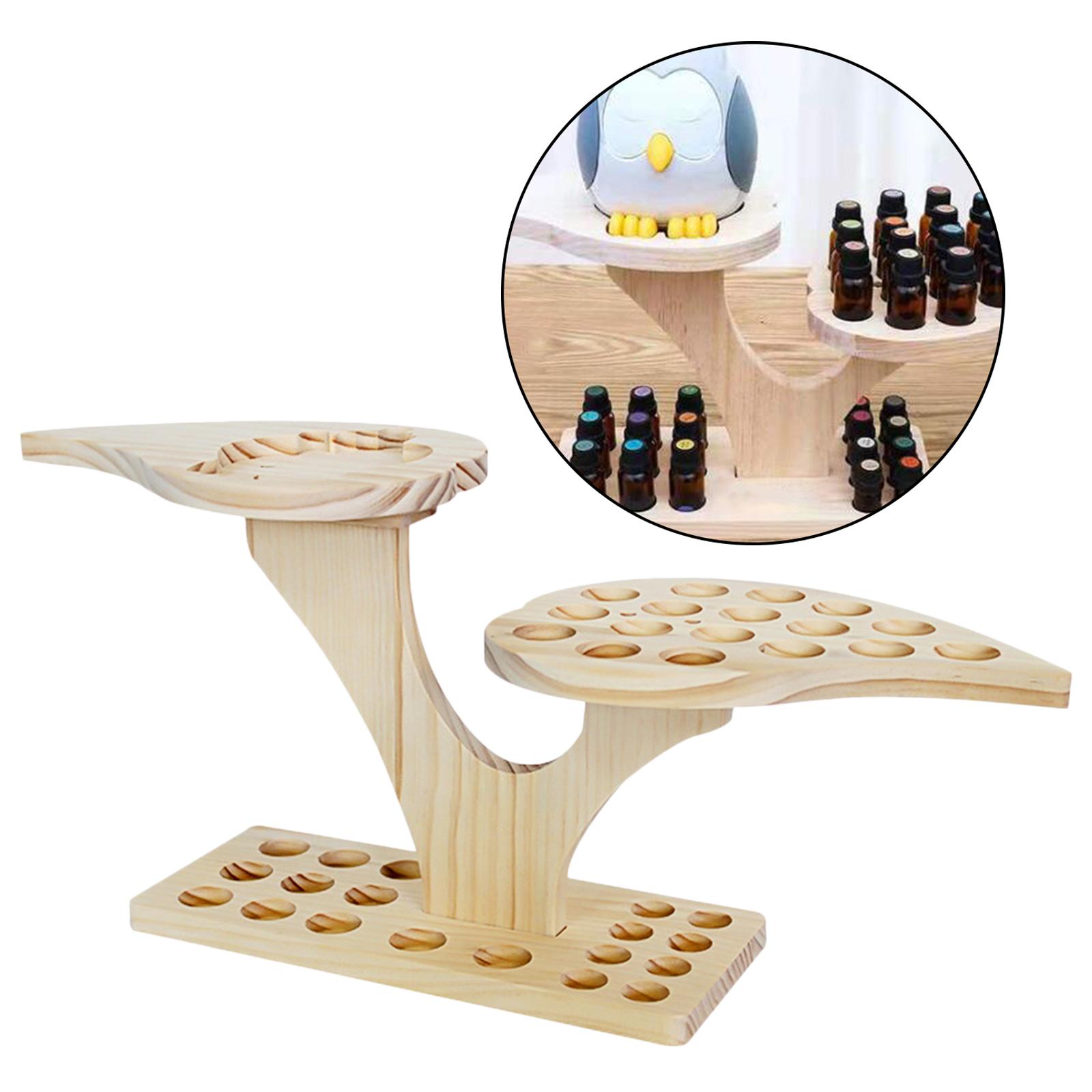 36 Slots Wood Essential Oils Stand Diffuser Holder Carousel Storage Shelf, 2 Tier Height