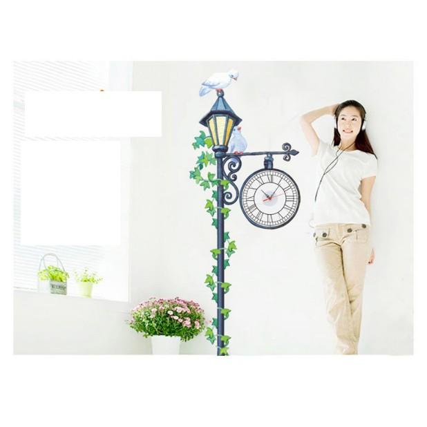 Decal Trang Trí Tường Kèm Đồng Hồ Dán Tường- Cây Đèn Cổ Điển