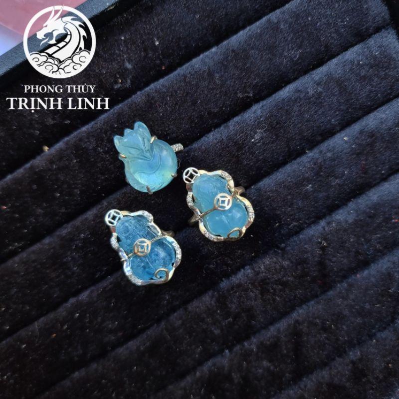 NHẪN BẠC HỒ LY - TỲ HƯU XANH DƯƠNG AQUAMARINE