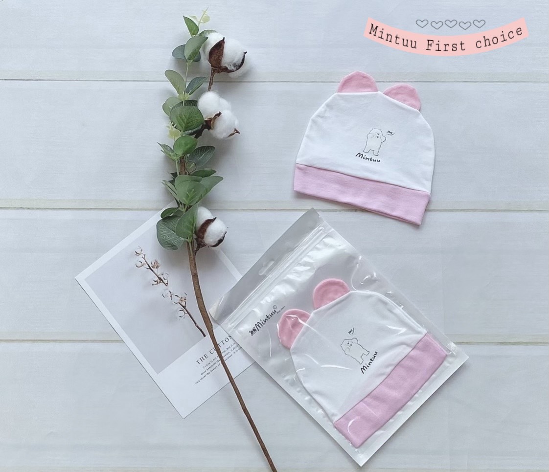 Mũ sơ sinh tai thỏ thương hiệu MINTUU First Choice, chất liệu vải 100% cotton 4 chiều