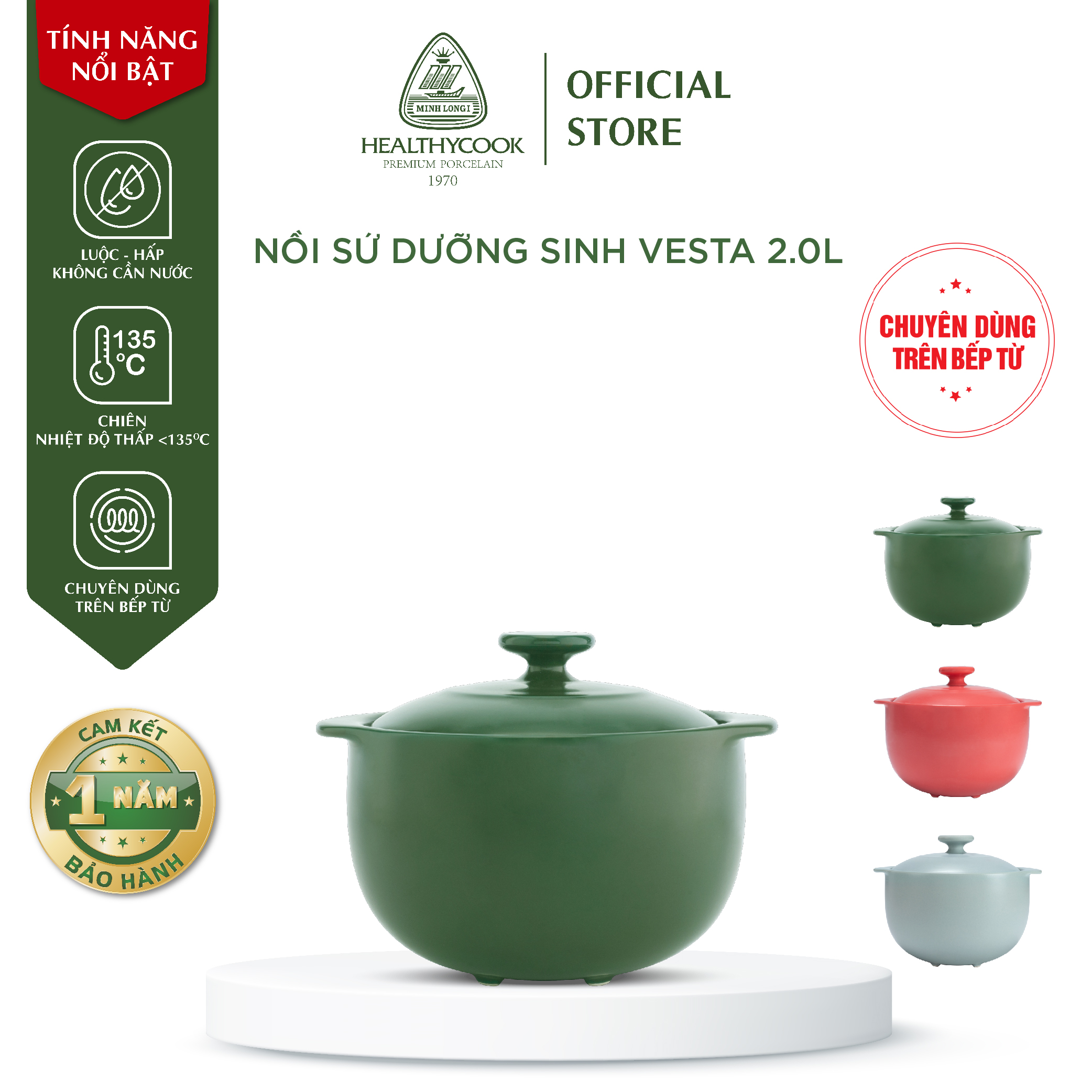 Nồi Sứ Dưỡng Sinh Minh Long Healthy Cook Vesta 2.0 L - Dùng Cho Bếp Từ