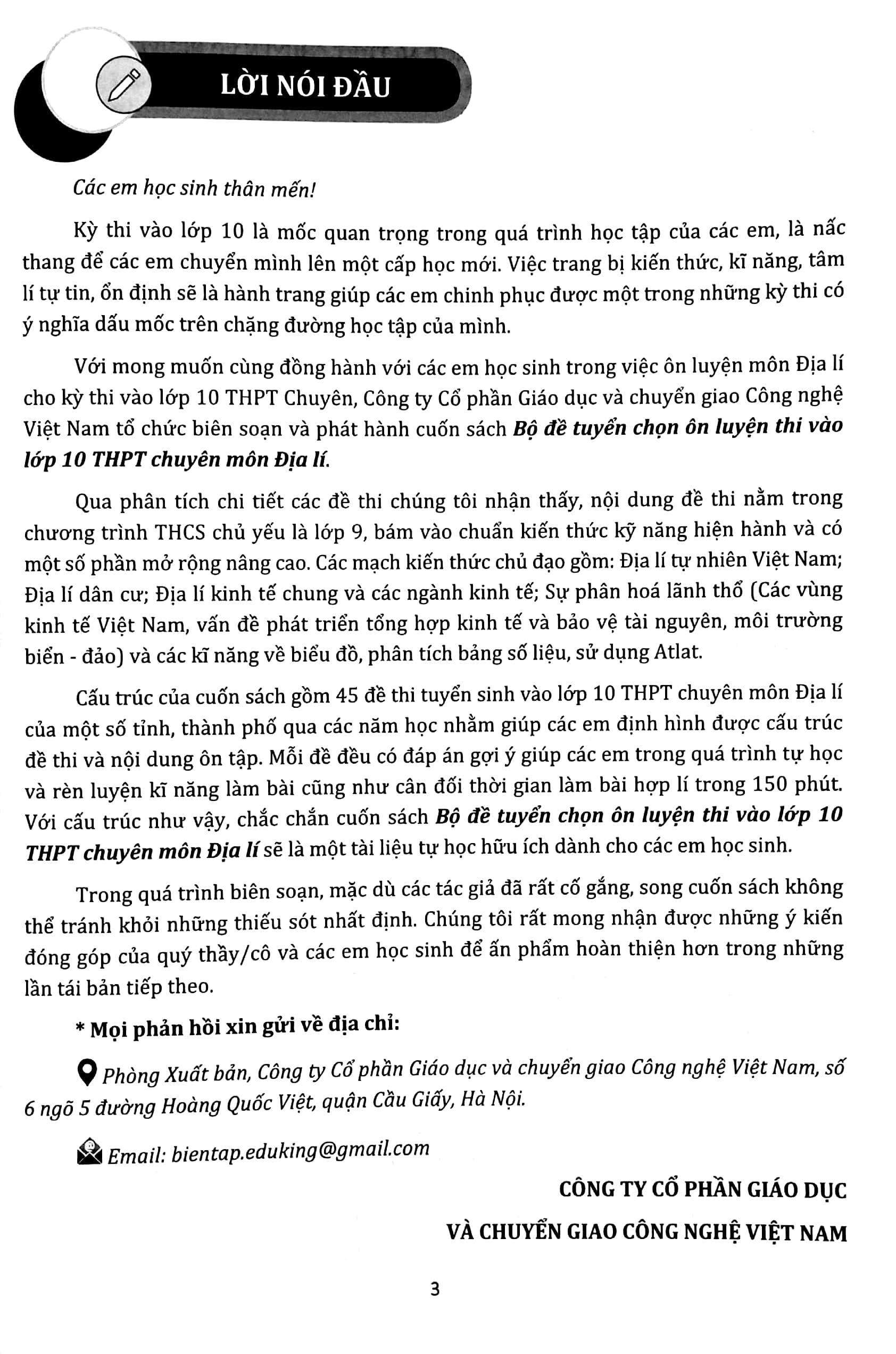 Bộ Đề Tuyển Chọn Ôn Luyện Thi Vào Lớp 10 THPT Chuyên - Môn Địa Lí