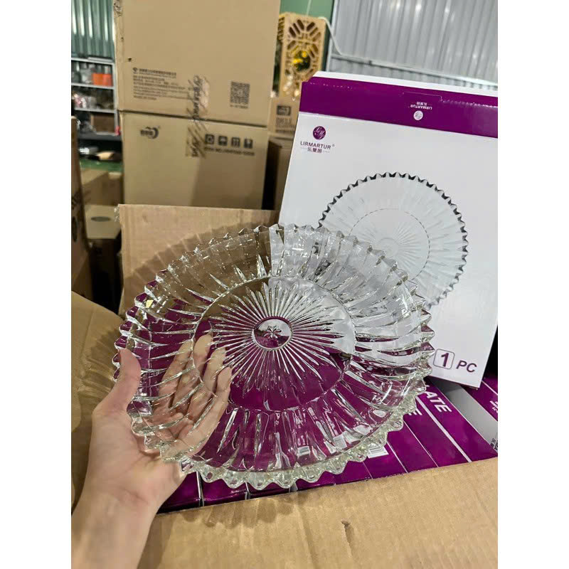 Dĩa Thủy Tinh Sâu Lòng, Đĩa Thuỷ Tinh Cao Cấp Hình Tròn 28.5cm Chưng Trái Cây Vàng Trắng - Hàng Loại 1 Chính Hãng MINIIN