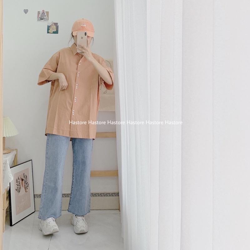 Sơ mi thô cộc tay 16 cúc oversize