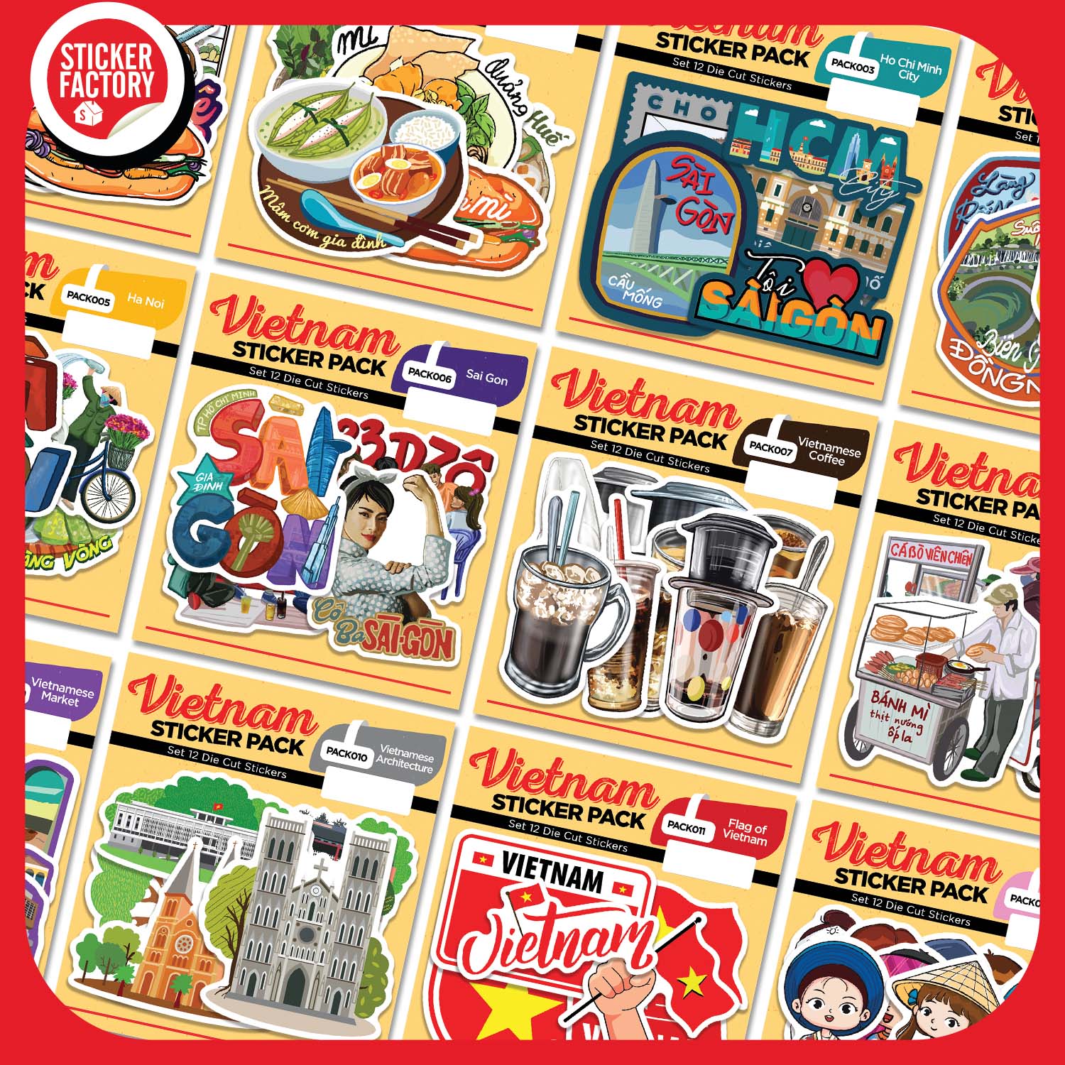 PACK005 Ha Noi - Set 12 hình dán Die Cut Sticker Pack made in Viet Nam Sticker Factory