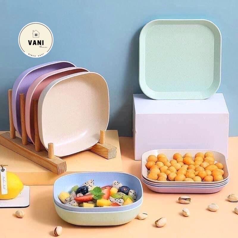 Set 8 dĩa nhựa lúa mạch màu Pastel xinh xắn đựng hoa quả trái cây bánh kẹo trang trí bàn ăn - Bộ 8 dĩa nhiều màu decor