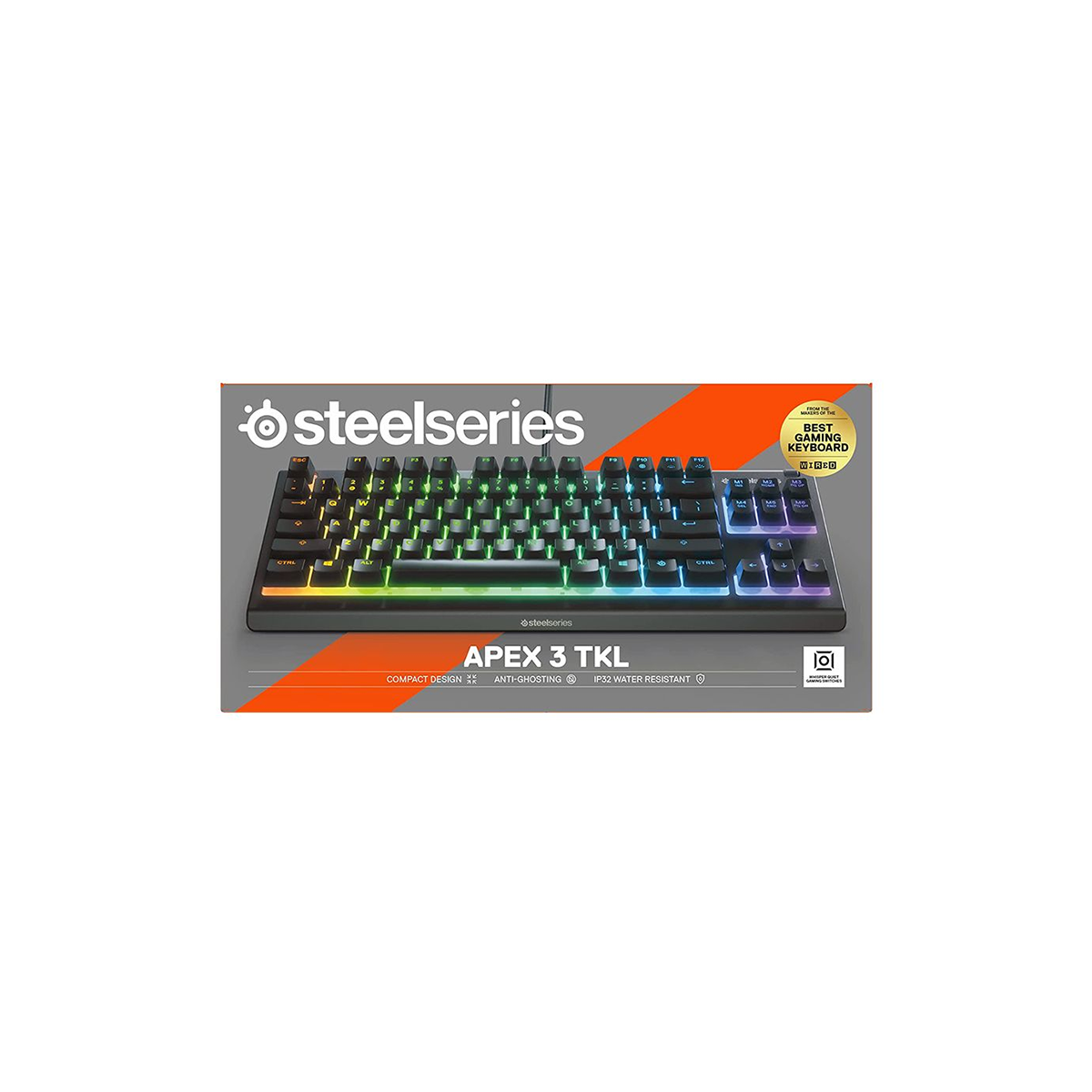 Bàn phím gaming có dây SteelSeries Apex 3 TKL led RGB, 20 triệu clicks, kháng nước, Whisper-Quiet switch, Hàng chính hãng, Bảo hành 12 tháng