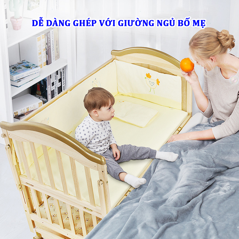 Cũi giường cho bé KAWAII HOME, Tặng màn chống muỗi - Bảo hành 12 tháng