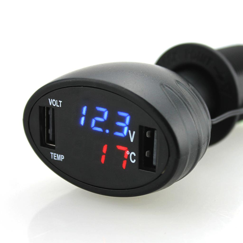 3 in 1 Car Digital LED Voltmeter Gauge +Thermometer + Dual USB Power Charger