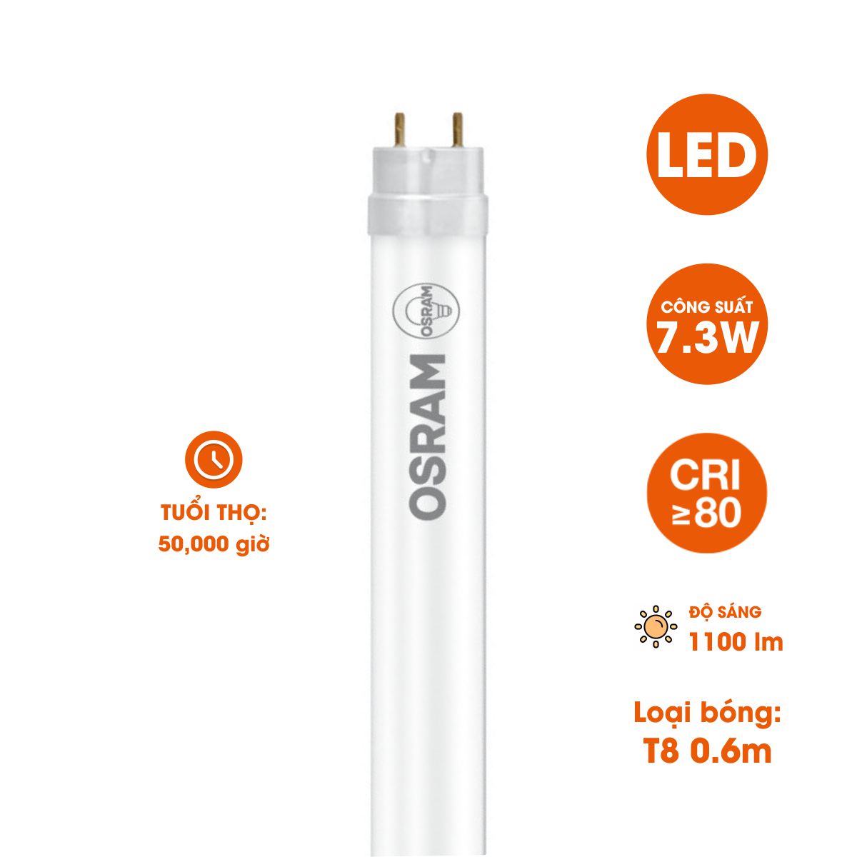 Bóng đèn LED T8 Osram SubstiTUBE Advanced 7.3W 6500K 1,100 lm 0.6m G13 50,000 giờ - Ánh sáng Trắng