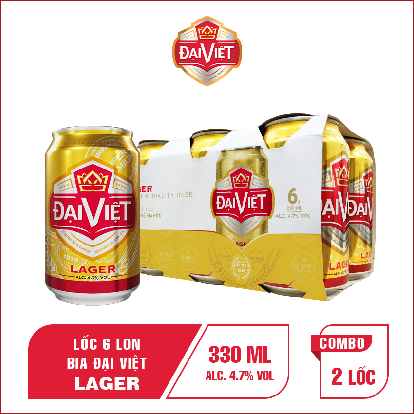 [Combo (12) lon 330ml] Bia Lager Đại Việt, Bia vàng sản xuất theo công nghệ Bia Đức, không hóa chất, đậm vị bia việt.