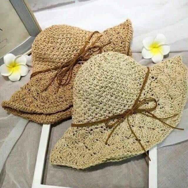 Mũ cói nơ dây mảnh cho bạn gái