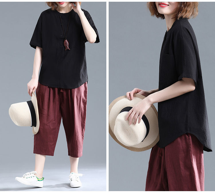Áo sơ mi nữ form rộng kiểu tay lỡ cổ tròn NeSa Shop, chất liệu Lanh Cotton thấm hút mồ hôi, áo sơ mi nữ nhiều màu, SMT02
