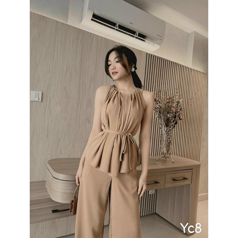 FREE SHIP SÉT ĐŨI CỔ YẾM XẾP LY PHỐI QUẦN SUÔNG TIỂU THƯ SANG CHẢNH DX