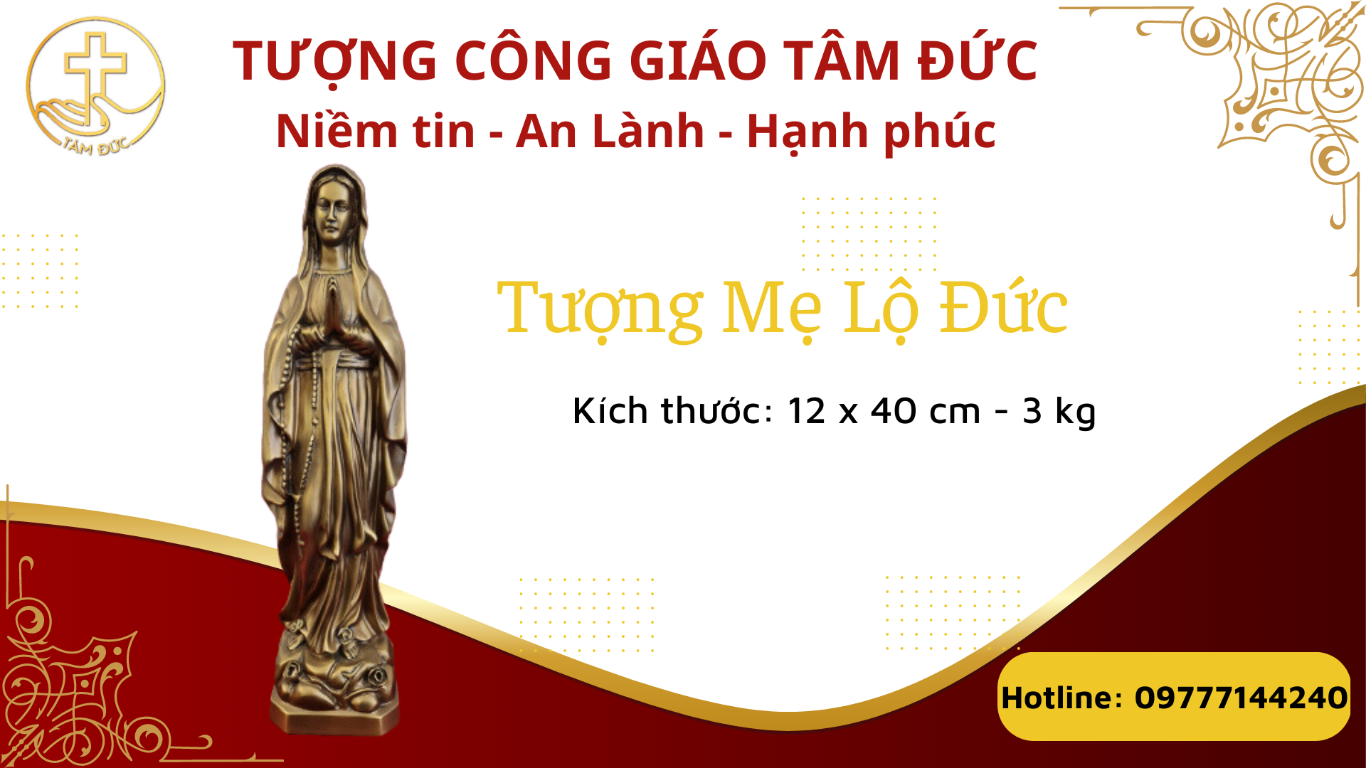 Tượng Mẹ Lộ Đức cao 40cm - Tượng Công giáo Tâm Đức