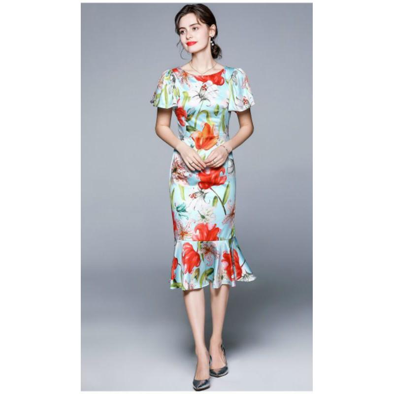 HÀNG NHẬP - ĐẦM BODY LỤA HOA ĐUÔI CÁ