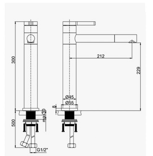 Vòi Lavabo nóng lạnh bóng kính trắng - Chân cao + 2 dây cấp