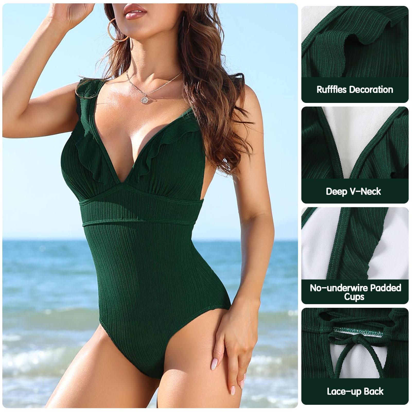 Bộ đồ bơi nữ một mảnh cổ bèo chữ V