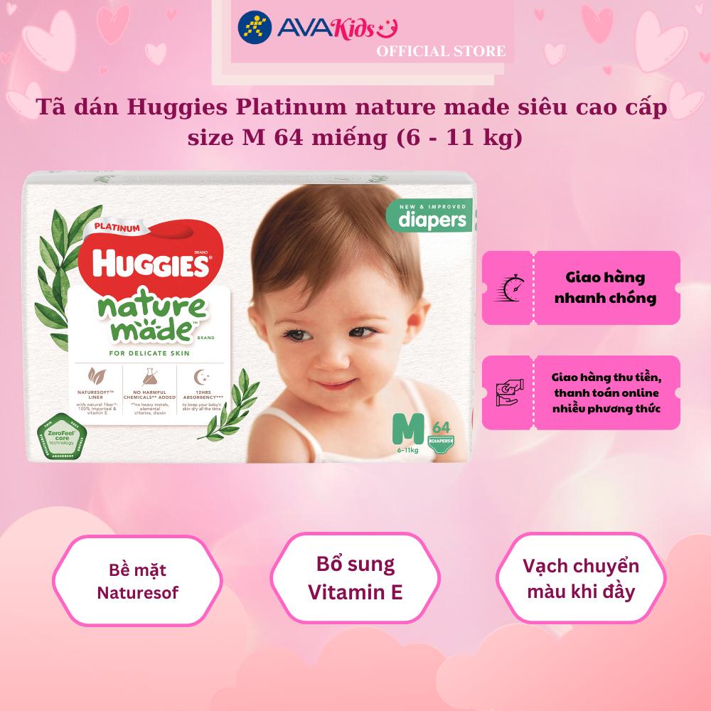 Tã dán Huggies Platinum nature made siêu cao cấp size M 64 miếng (6 - 11 kg)