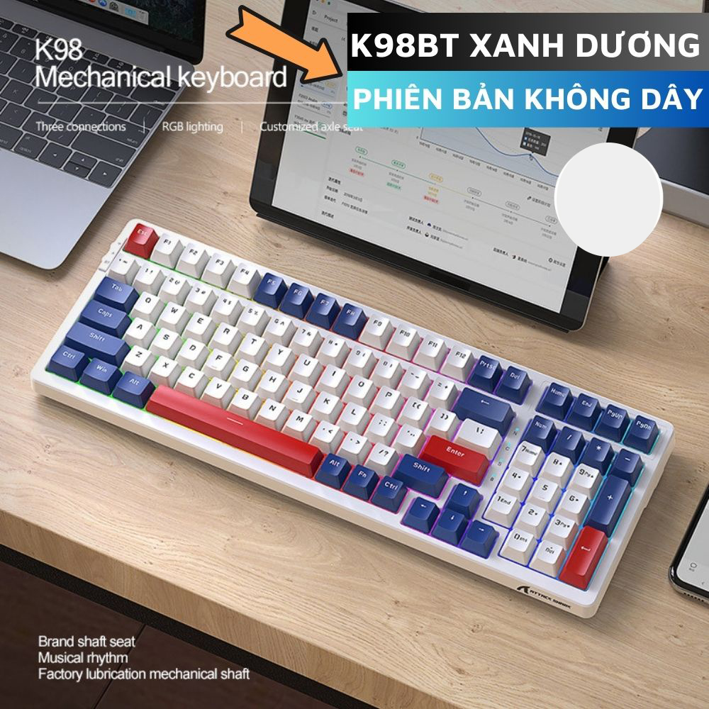 Bàn phím Cơ Không Dây Hotswap K98 phiên bản fullsize - LED RGB nhiều chế độ - LÓT FOAM sẵn - Hỗ trợ đa nền tảng