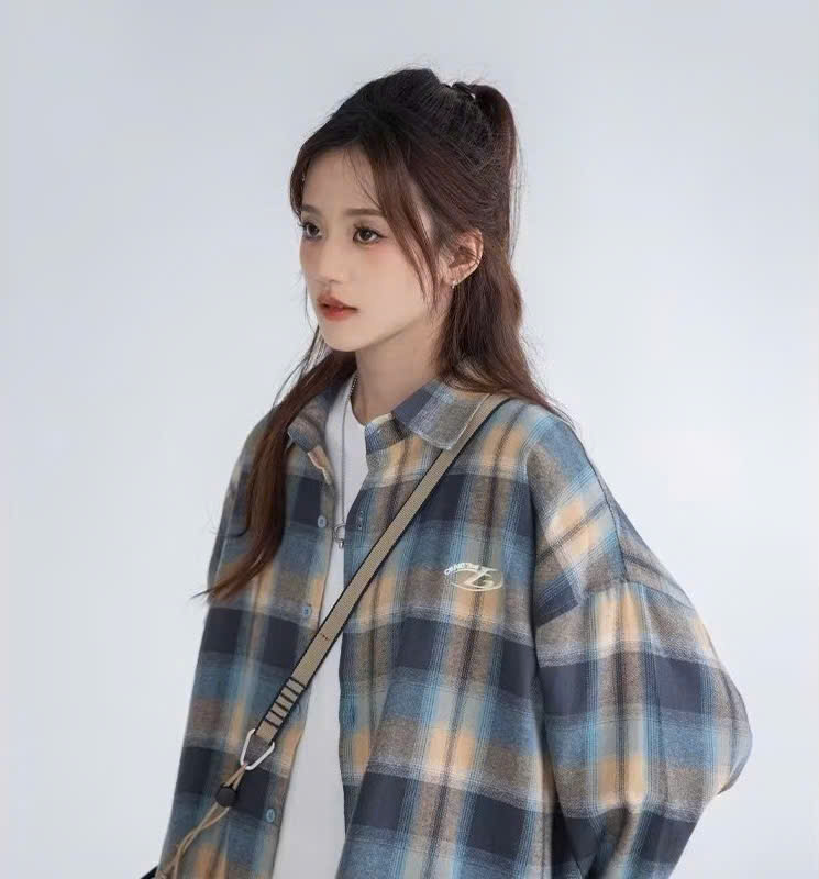 Áo sơ mi nam nữ form rộng 2N Unisex somi khoác ngoài sọc caro bạc số 20