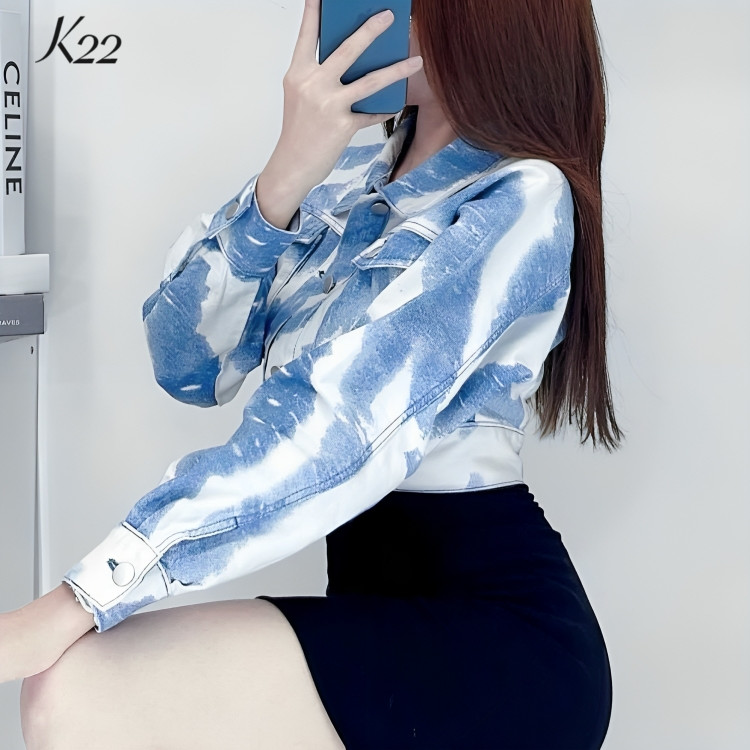 Áo khoác jeans nữ cao cấp màu xanh thời trang hàng hiệu rosata k22