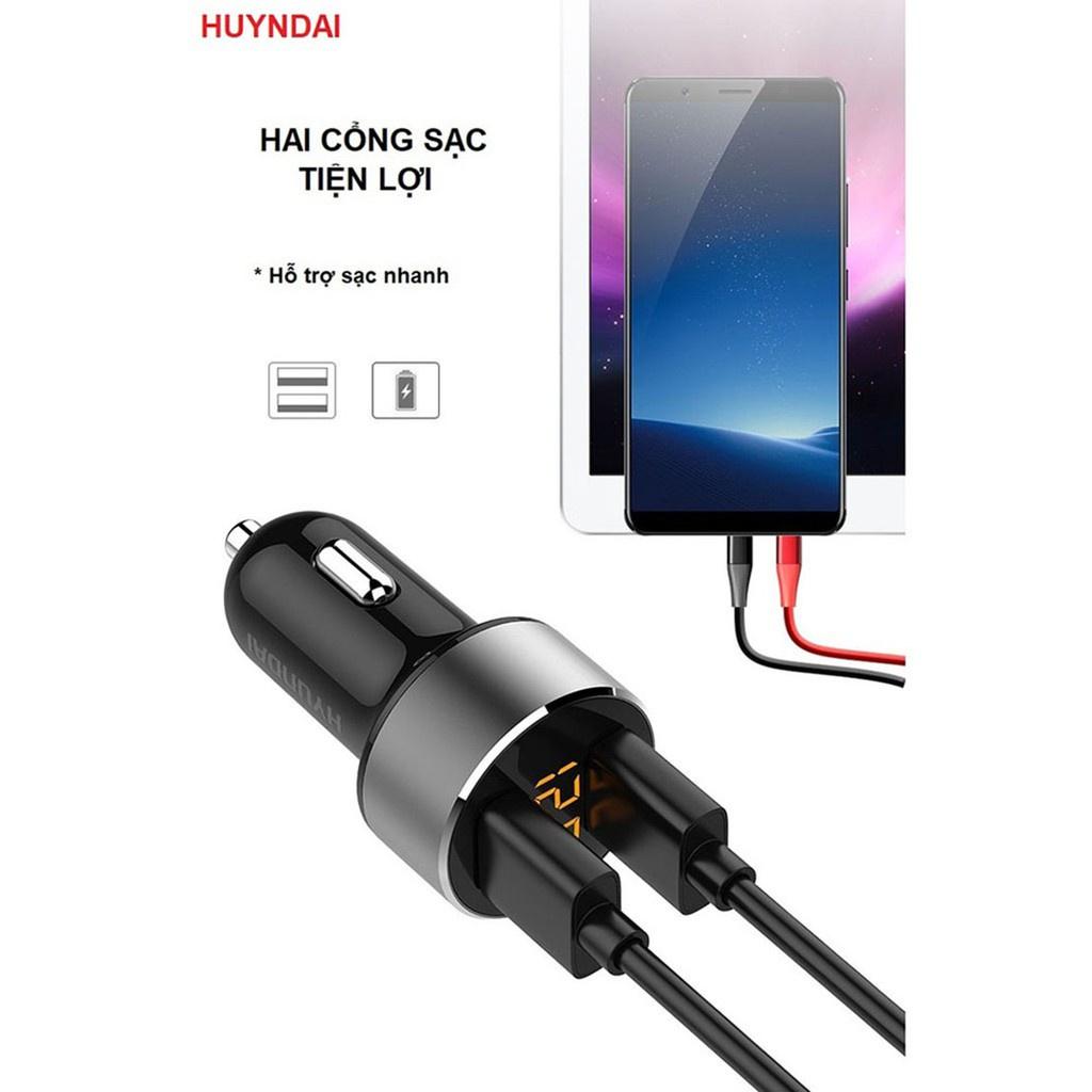 Tẩu sạc ô tô, tẩu sạc nhanh HUYNDAI tích hợp hai cổng USB điện áp 3.6A, 18W hiển thị điện áp HY-36C