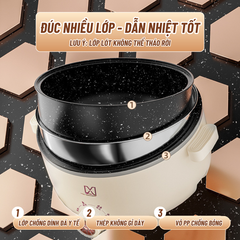 Nồi Lẩu Điện Đa Năng Mini Chống Dính Vân Đá Cao Cấp Đa Năng Kèm Xửng Hấp Inox 28cm Dung Tích 4L - Hàng nhập khẩu