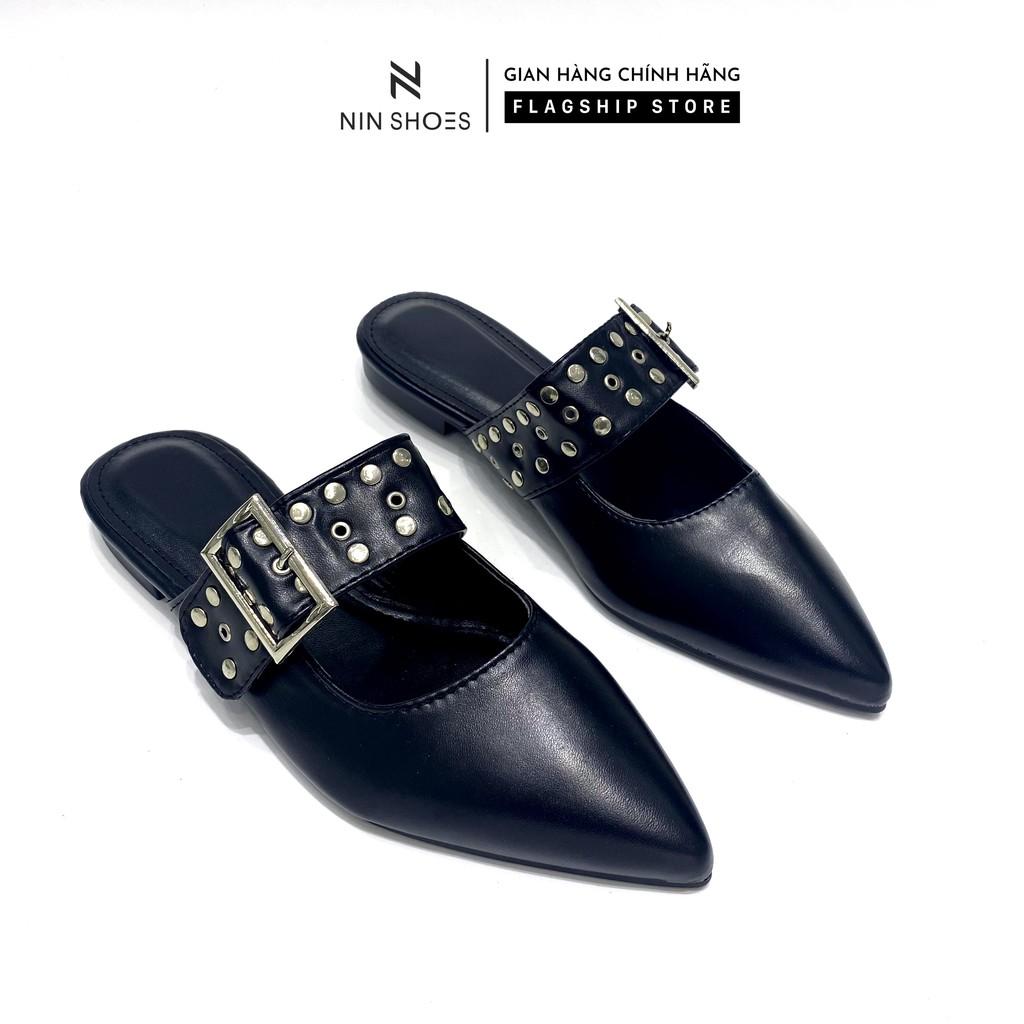 Dép sục nữ Nin shoes - Sục nữ mũi nhọn quai ngang đính đinh 3 màu thời trang cao cấp