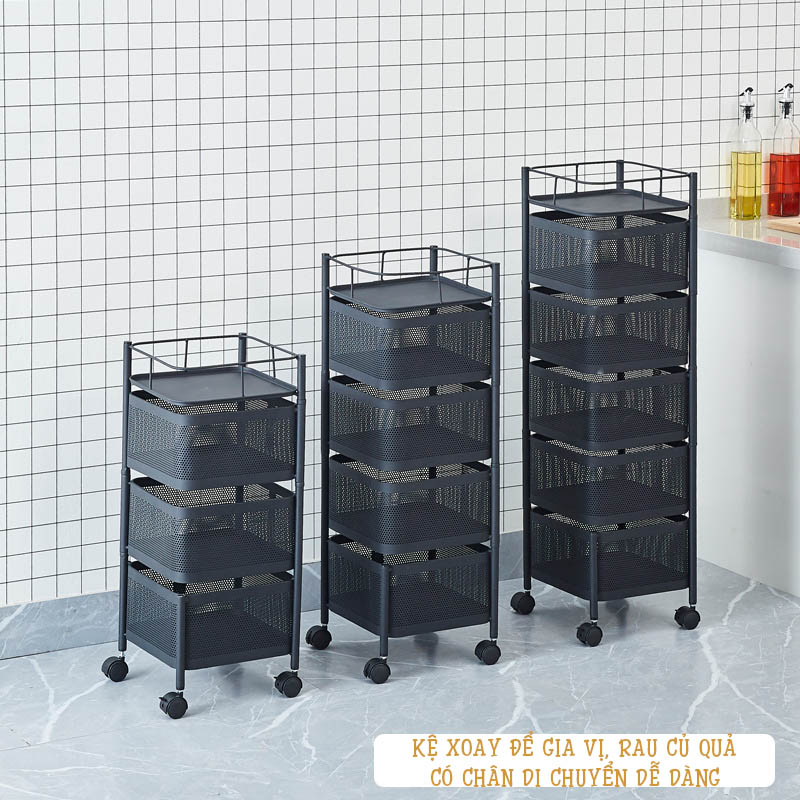 Kệ xoay kiểu dáng vuông đa năng 5 nhiều tầng đựng rau củ quả và đồ gia dụng giúp không gian thêm gọn gàng ngăn nắp