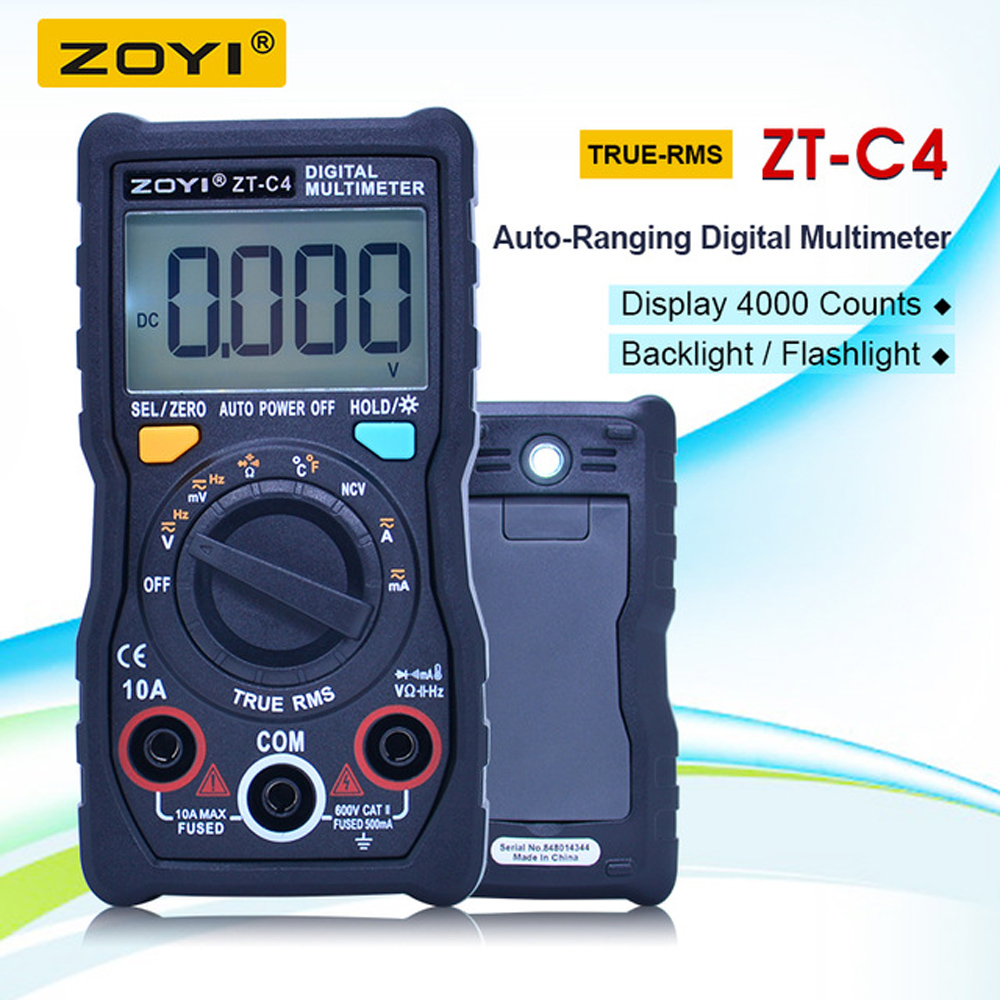 Đồng Hồ Đo Điện Vạn Năng Zoyi ZT-C4 - Điện Áp AC DC, Kiểm Tra Tụ, Dò NVC, Đo Điên Dung, Nhiệt Độ, Cảnh Báo Pin Thấp - Hàng Chính Hãng