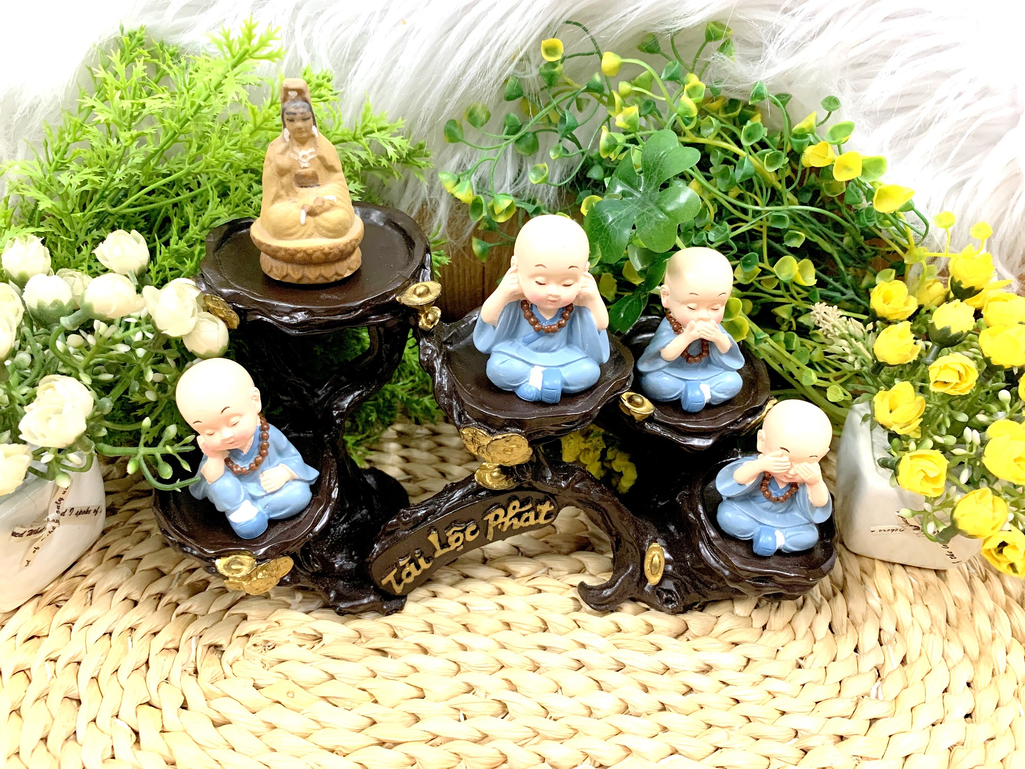 Full Set Quan Âm Bồ Tát và các Chú Tiểu tọa đế Tài Lộc Phát