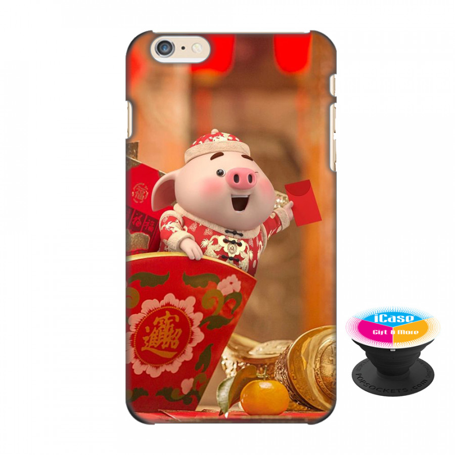 Ốp lưng nhựa dẻo dành cho iPhone 6 Plus in hình Heo Con Phát Lộc - Tặng Popsocket in logo iCase - Hàng Chính Hãng