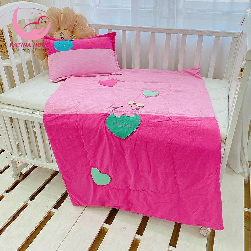 Bộ gối mền cho bé đi học 1-5 tuổi, vải cotton cara mềm, thoáng mát, thấm hút tốt, hoạ tiết đắp hình dễ thương