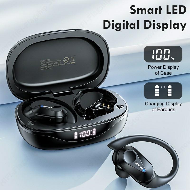 Tai nghe LENOVO LP75 không dây bluetooth 5.3 âm thanh âm lập thể HD giảm ồn chống nước 400mah-Hàng chính hãng