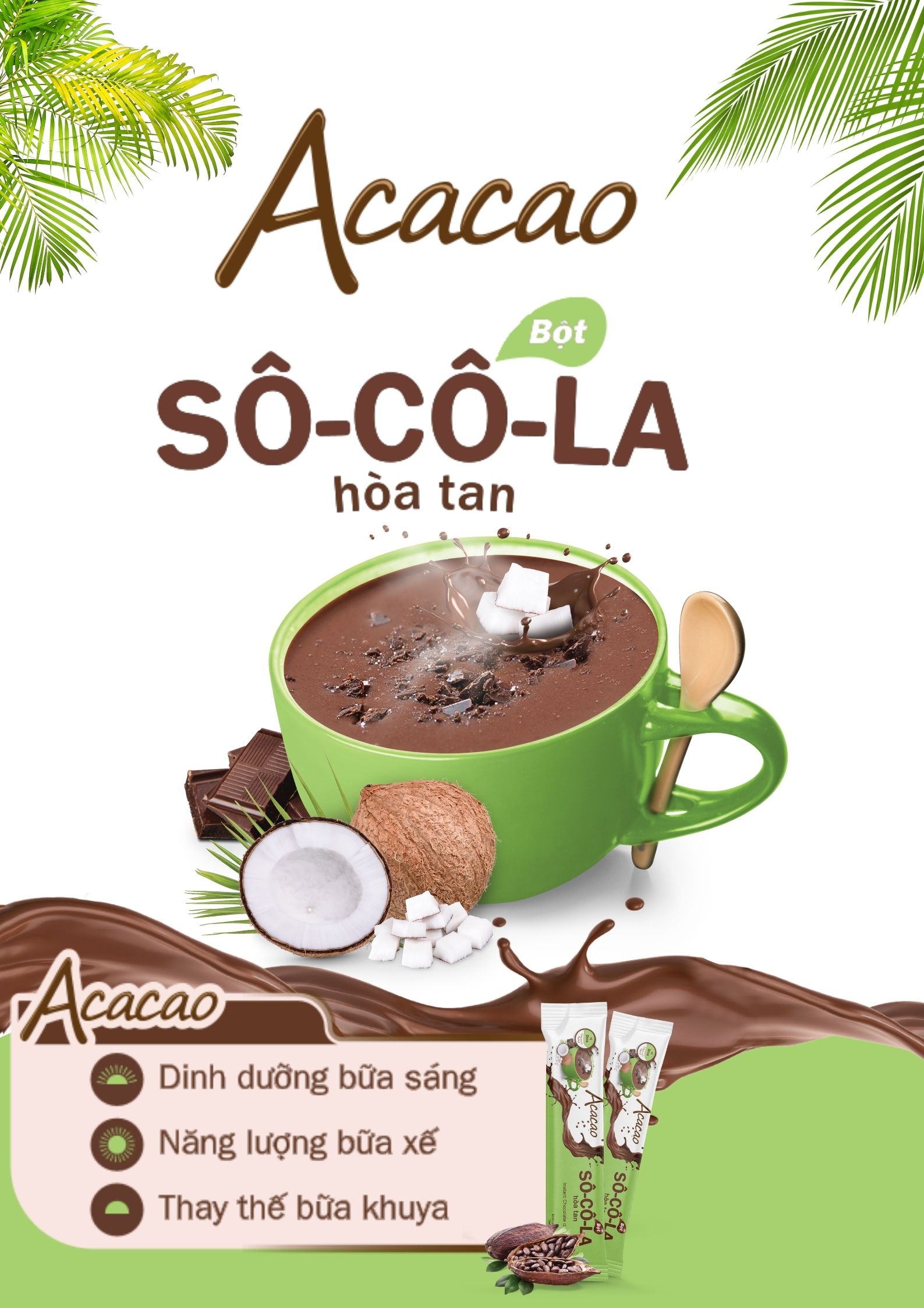 Combo 3 hộp bột Sô Cô La dinh dưỡng VỊ BẠC HÀ, SỮA DỪA và NGUYÊN BẢN phòng ngừa thiếu máu