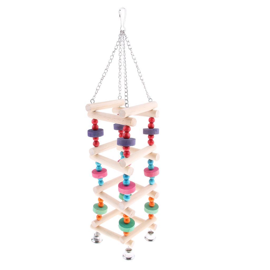 Bird Parrot Wooden Stand Perches Toy Hanging Swing Ladder Climb Chewing Toy