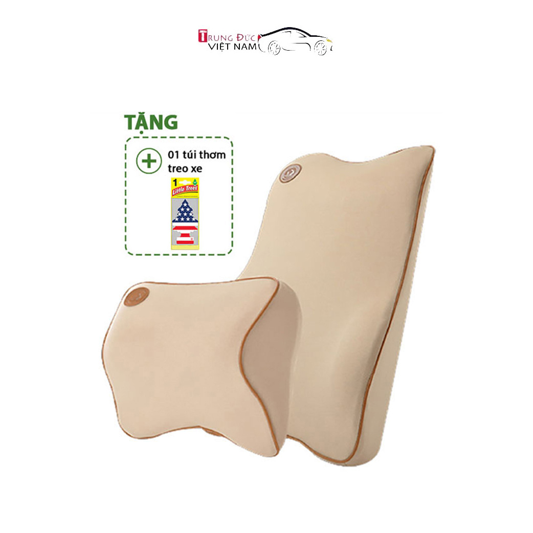 Bộ gối tựa lưng và tựa đầu Ô tô cao su non TD - V22 cao cấp - Hàng Chính Hãng - Quà tặng cây thông thơm treo xe