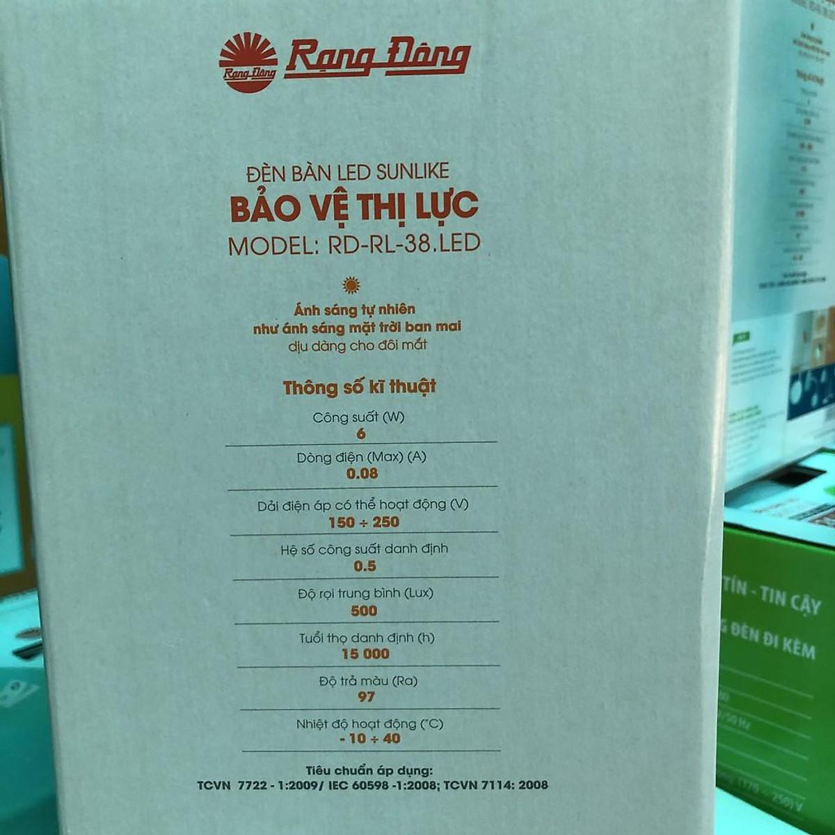 Đèn học để bàn RẠNG ĐÔNG chống cận RD RL 38 kèm bóng LED 6W tiết kiệm điện năng, bảo vệ thị lực - Màu Xanh