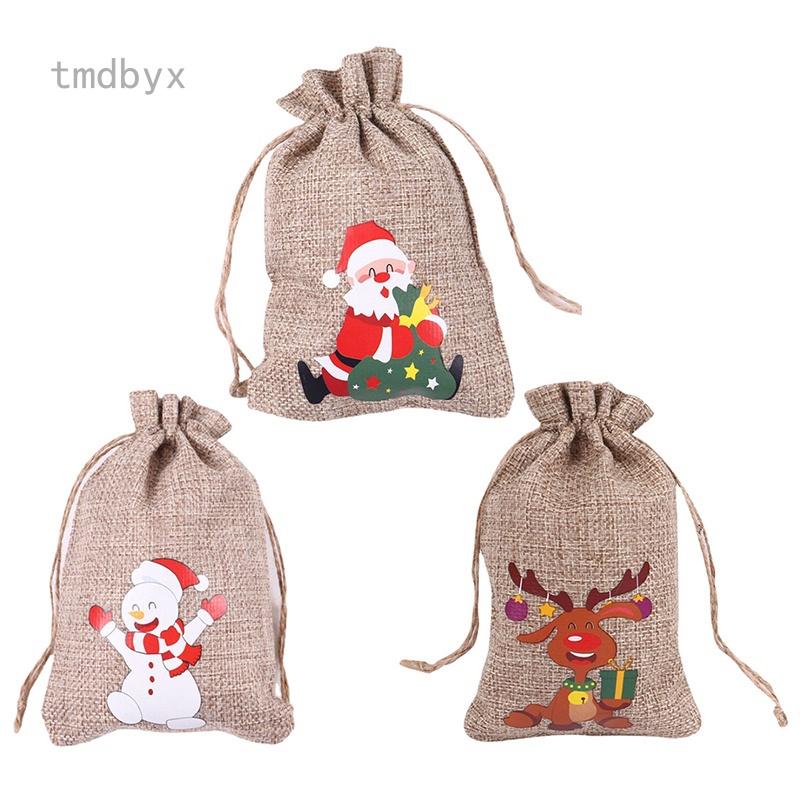 Tmdbyx Túi đựng kẹo bằng vải lanh họa tiết hoạt hình phong cách giáng sinh