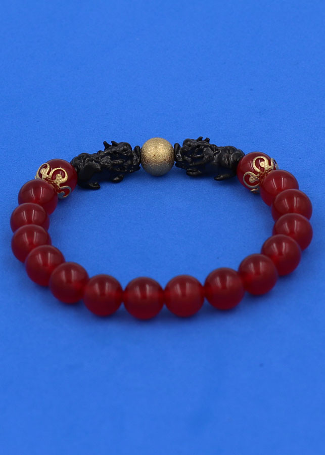 Vòng chuỗi đeo tay Thạch Anh Đỏ size 8 ly, 10 ly, 12 ly - Vòng tay Tỳ Hưu Đôi inox đen VTAOTHHEV8 - hợp mệnh Hỏa, mệnh Thổ