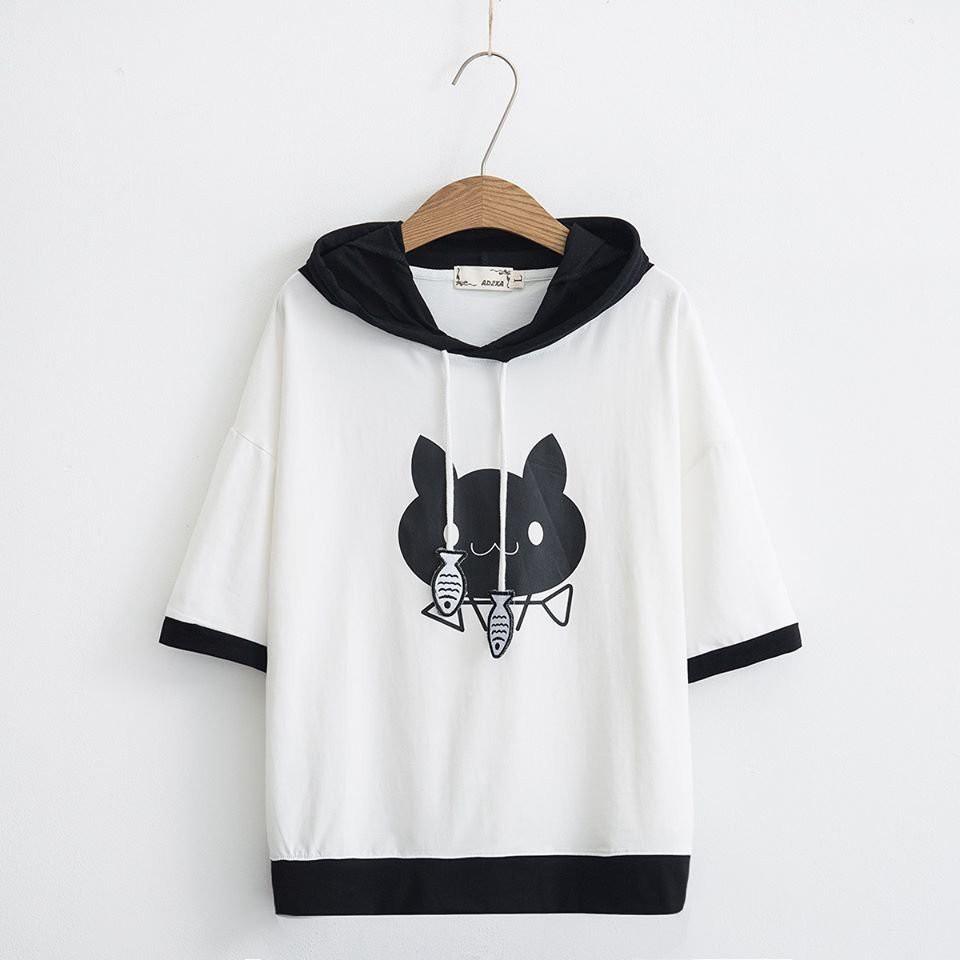Áo hoodie ngắn tay mùa hè chất cotton thoáng mát