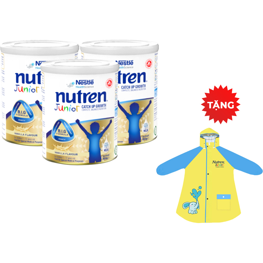 Combo 3 lon sữa dinh dưỡng Nutren Junior 850g - Tặng áo mưa Nutren [BAO BÌ MỚI]